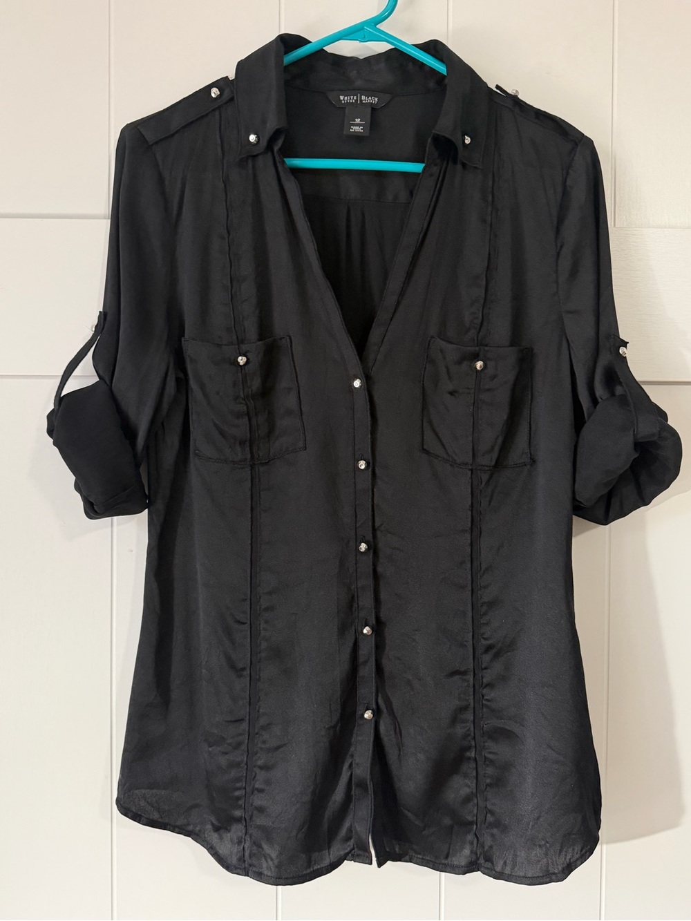 White House Black Market Black Button-Down Utility Shirt